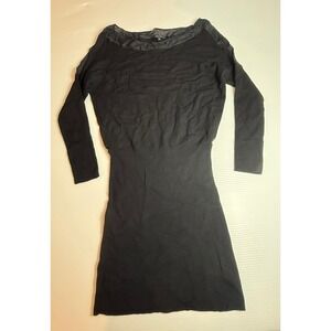 Theory Black wool Knit Dress Sheer Neckline Long Sleeve Sweater‎ Dress SP